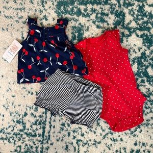 NWT carters 3 piece set with tank, bodysuit, and shorts